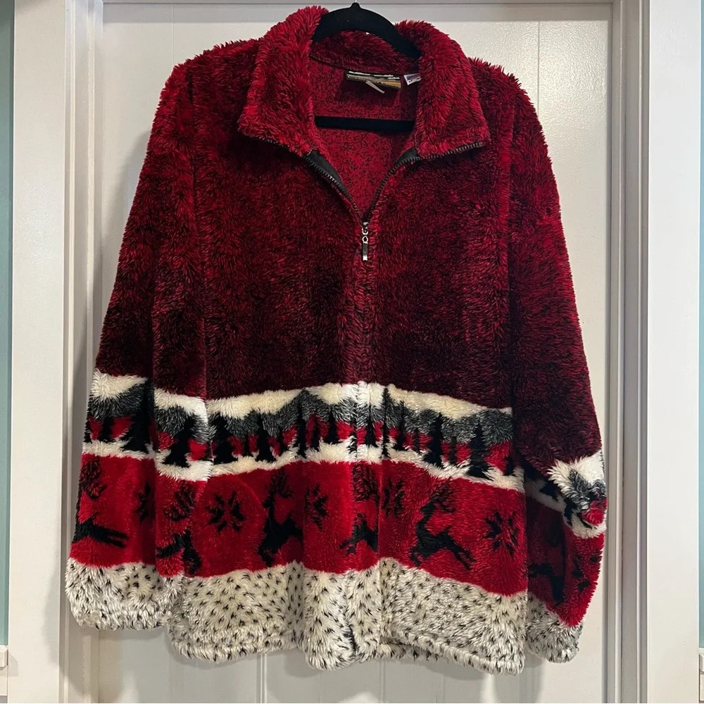 Cobblestone Canyon Vintage Women’s Wine‎ Black Ivory Full Zip Cardigan. Size XXL